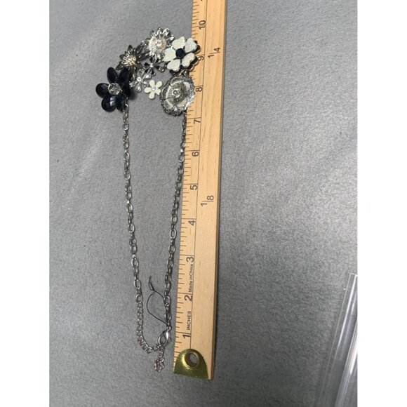 Floral Statement Necklace with Mixed Metal & Crystal Accents - Picture 8 of 9